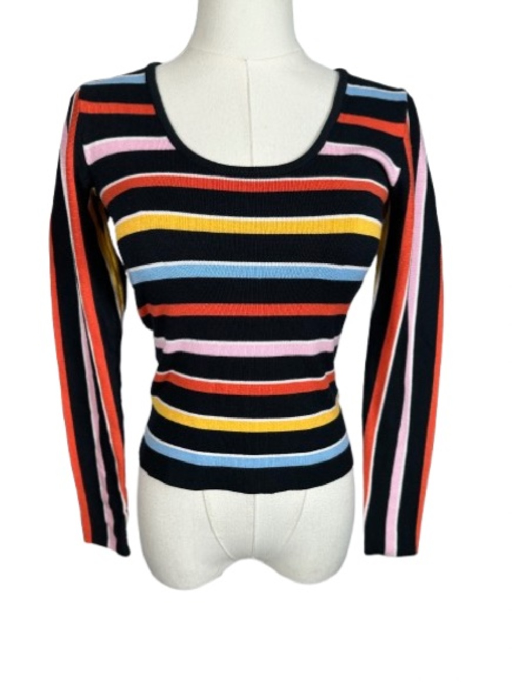 Great Jones Striped Scoop Neck Top in Black with Multicolor Bands